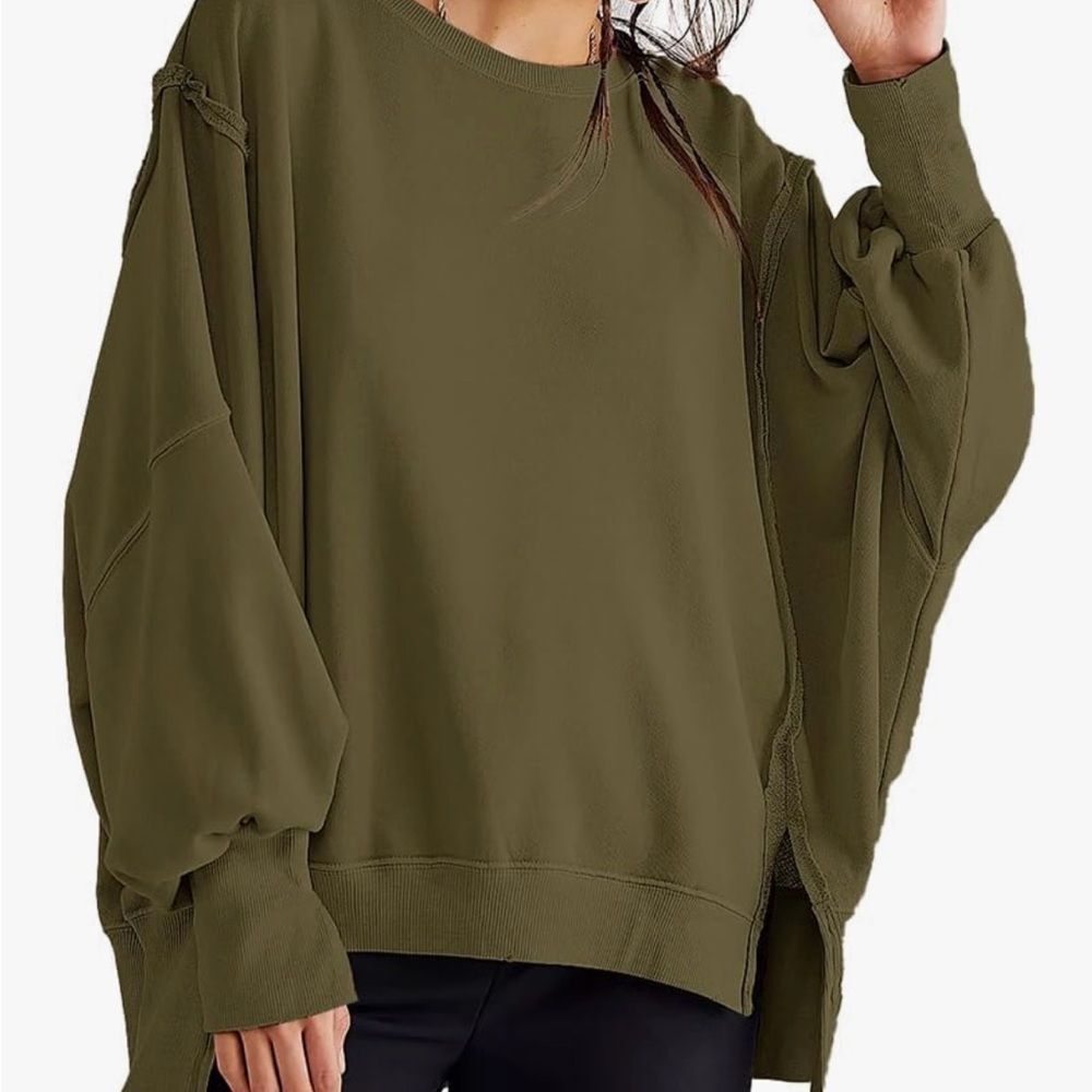 UNBRANDED | Oversized Olive Green Exposed Seam Sweatshirt Women’s Size Large